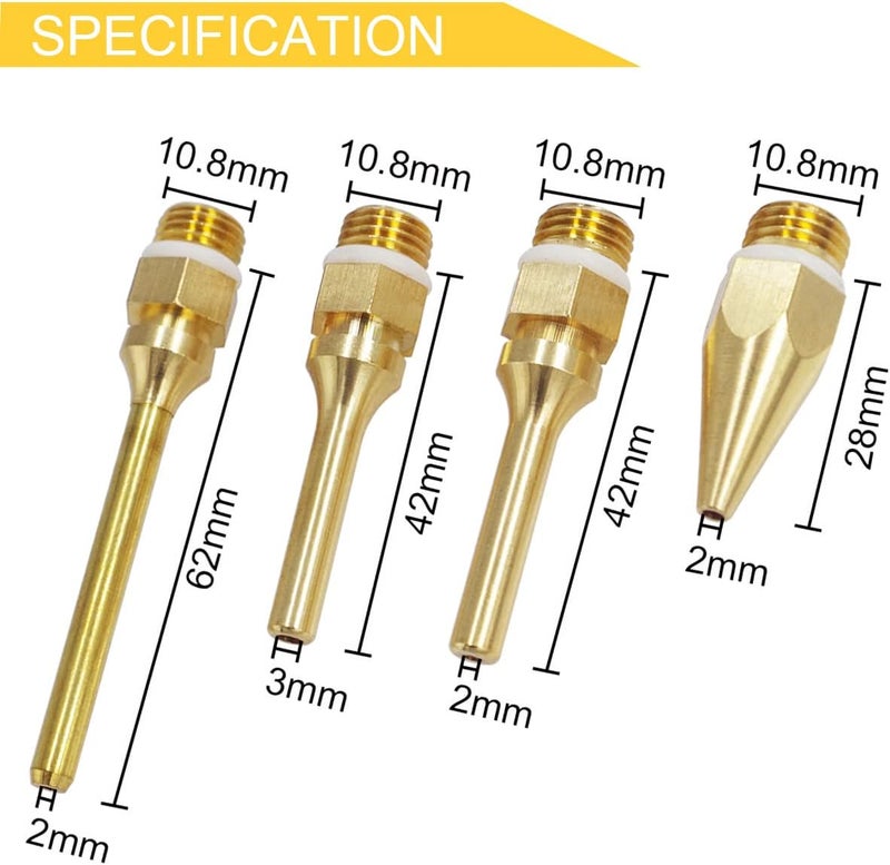 Wolfride 4Pcs Glue Gun Nozzle Set Hot Glue Gun Tips 10.8mm Thread Interchangeable Copper Nozzle Bore Diameter 2mm 3mm - Image 2